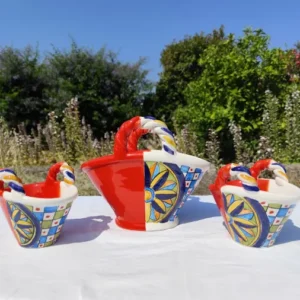 Cestino Siciliano Grande in Ceramica Rosso Dipinto a Mano